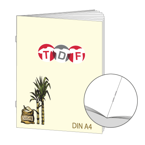 Broschüre aus Zuckerrohrpapier | DIN A4 20-Seiter | bedruckt