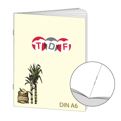 Broschüre aus Zuckerrohrpapier | DIN A6 28-Seiter | bedruckt